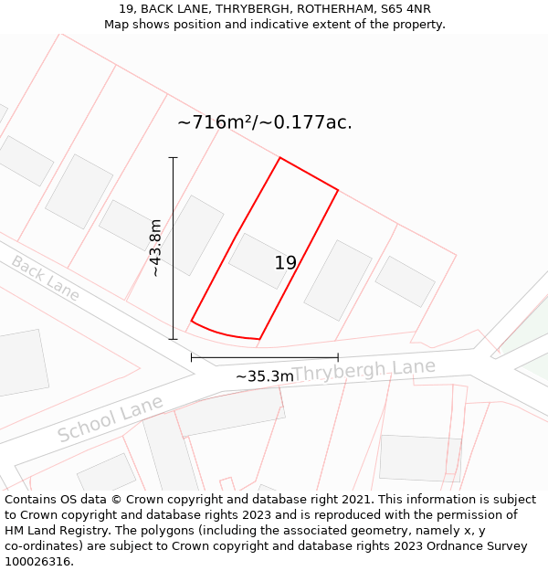 19, BACK LANE, THRYBERGH, ROTHERHAM, S65 4NR: Plot and title map