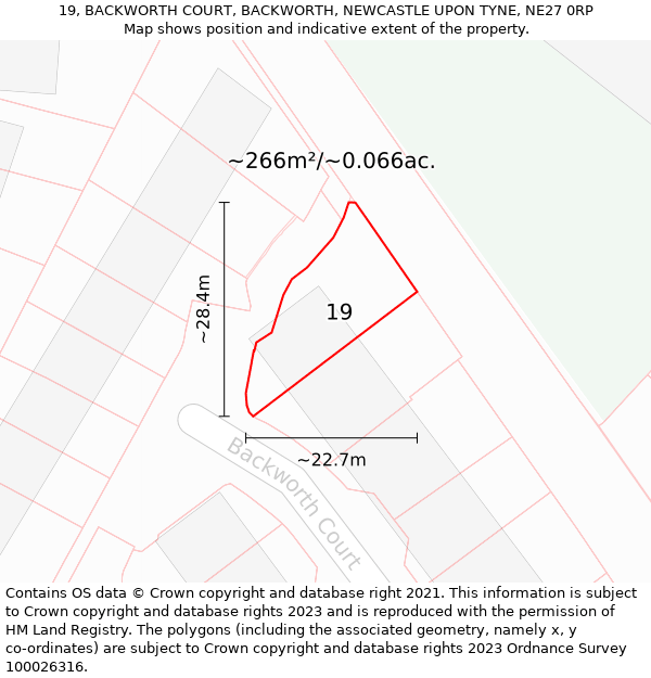 19, BACKWORTH COURT, BACKWORTH, NEWCASTLE UPON TYNE, NE27 0RP: Plot and title map