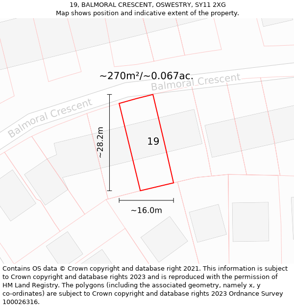 19, BALMORAL CRESCENT, OSWESTRY, SY11 2XG: Plot and title map