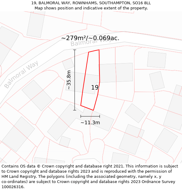 19, BALMORAL WAY, ROWNHAMS, SOUTHAMPTON, SO16 8LL: Plot and title map