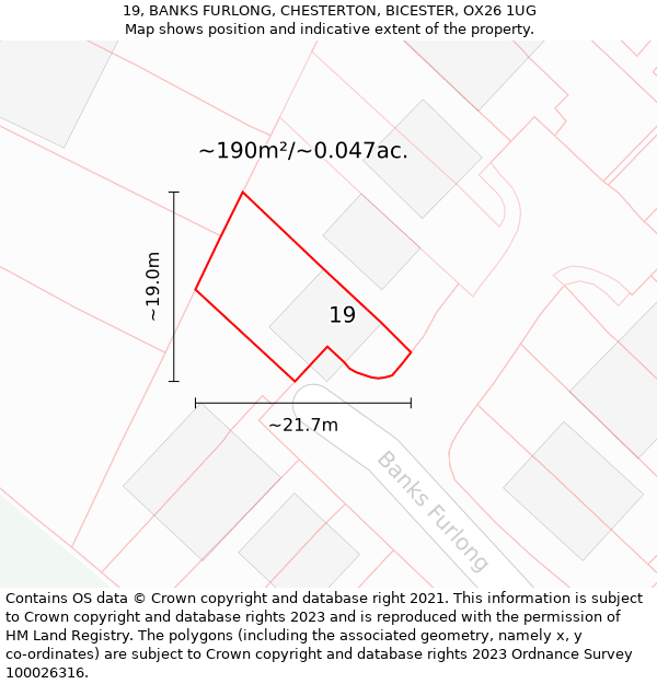 19, BANKS FURLONG, CHESTERTON, BICESTER, OX26 1UG: Plot and title map