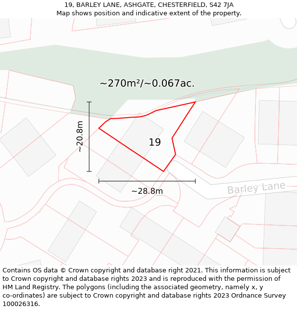 19, BARLEY LANE, ASHGATE, CHESTERFIELD, S42 7JA: Plot and title map