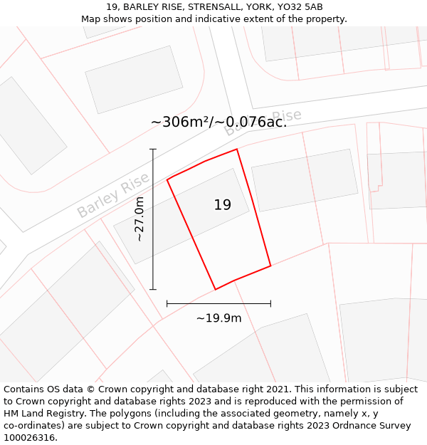 19, BARLEY RISE, STRENSALL, YORK, YO32 5AB: Plot and title map