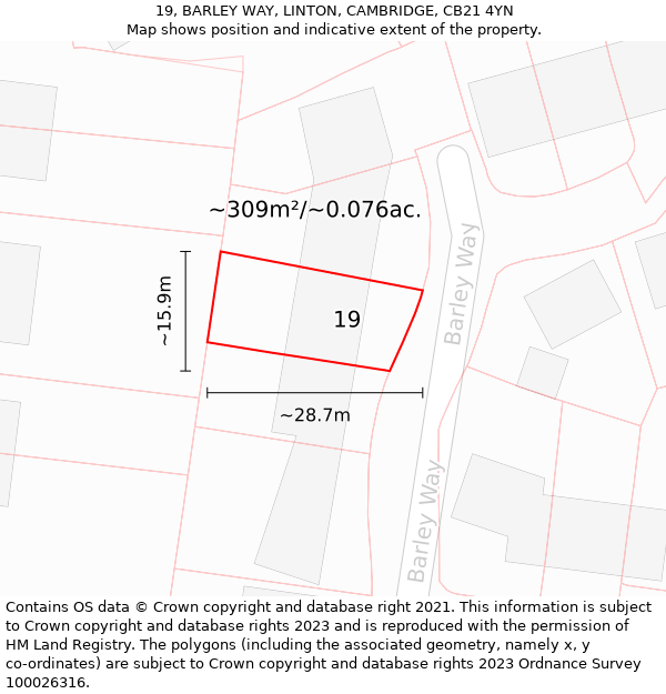 19, BARLEY WAY, LINTON, CAMBRIDGE, CB21 4YN: Plot and title map