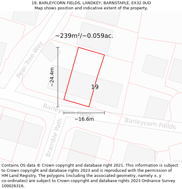 19, BARLEYCORN FIELDS, LANDKEY, BARNSTAPLE, EX32 0UD: Plot and title map