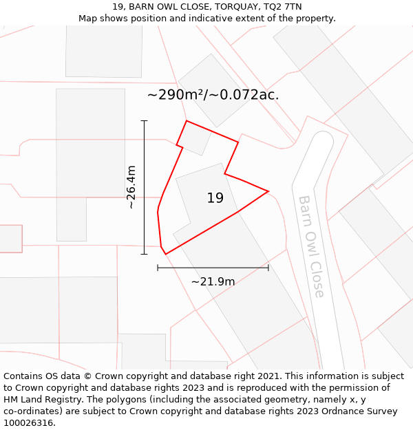 19, BARN OWL CLOSE, TORQUAY, TQ2 7TN: Plot and title map