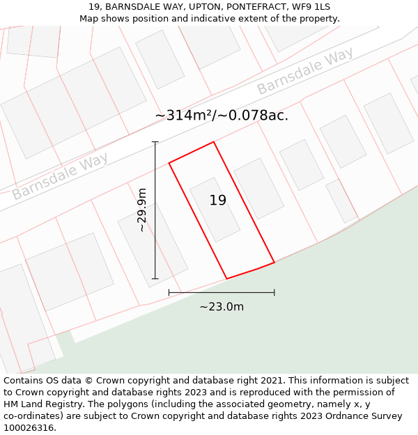 19, BARNSDALE WAY, UPTON, PONTEFRACT, WF9 1LS: Plot and title map