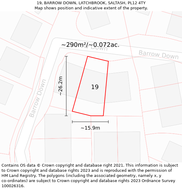 19, BARROW DOWN, LATCHBROOK, SALTASH, PL12 4TY: Plot and title map