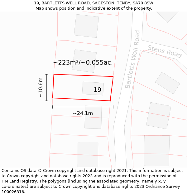 19, BARTLETTS WELL ROAD, SAGESTON, TENBY, SA70 8SW: Plot and title map