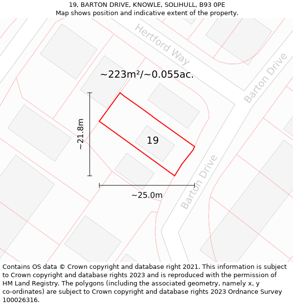 19, BARTON DRIVE, KNOWLE, SOLIHULL, B93 0PE: Plot and title map