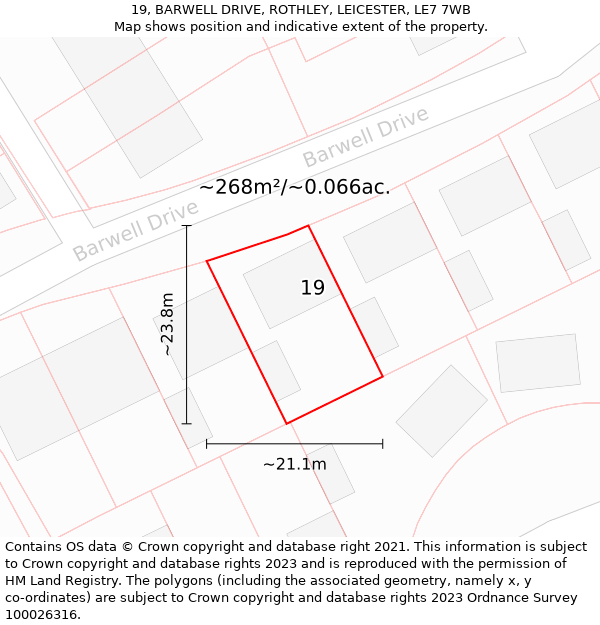 19, BARWELL DRIVE, ROTHLEY, LEICESTER, LE7 7WB: Plot and title map