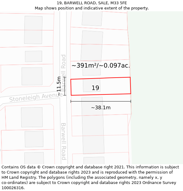 19, BARWELL ROAD, SALE, M33 5FE: Plot and title map