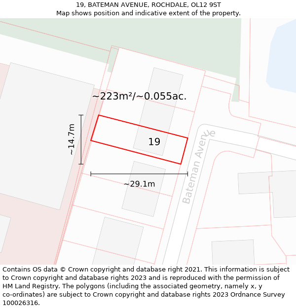 19, BATEMAN AVENUE, ROCHDALE, OL12 9ST: Plot and title map