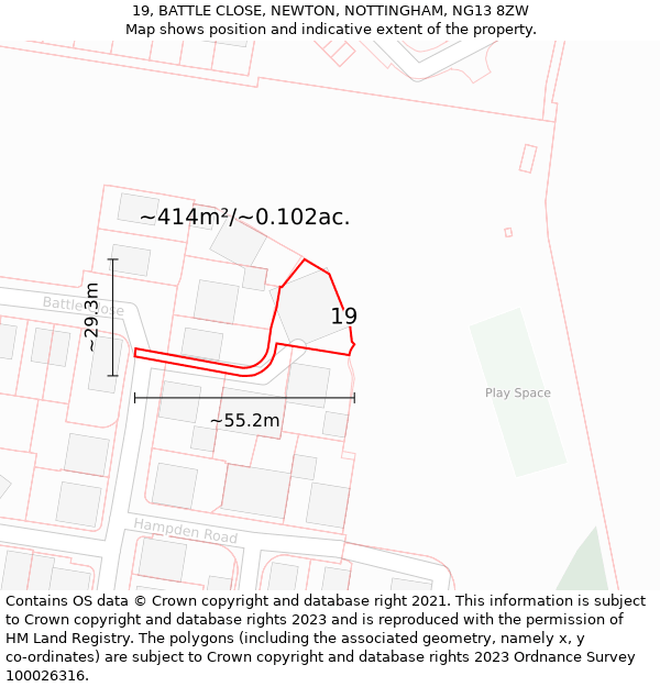 19, BATTLE CLOSE, NEWTON, NOTTINGHAM, NG13 8ZW: Plot and title map