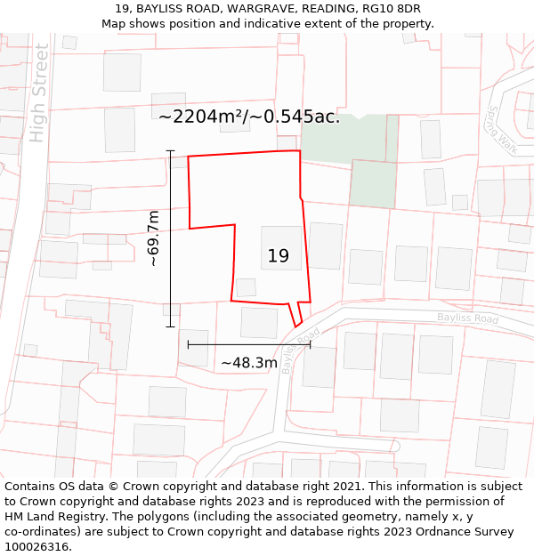 19, BAYLISS ROAD, WARGRAVE, READING, RG10 8DR: Plot and title map