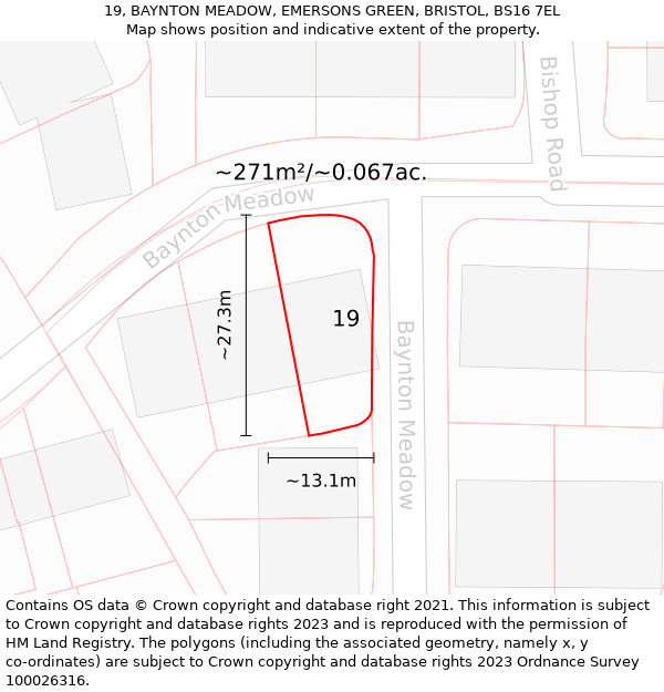 19, BAYNTON MEADOW, EMERSONS GREEN, BRISTOL, BS16 7EL: Plot and title map