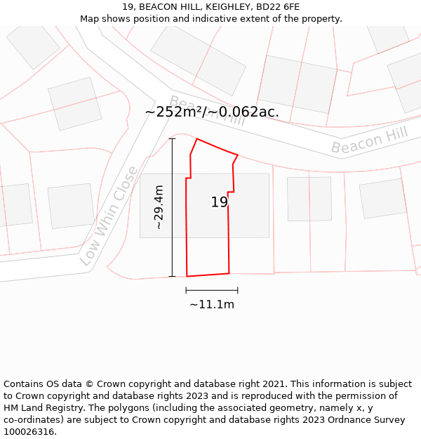 19, BEACON HILL, KEIGHLEY, BD22 6FE: Plot and title map