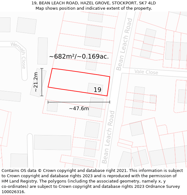 19, BEAN LEACH ROAD, HAZEL GROVE, STOCKPORT, SK7 4LD: Plot and title map