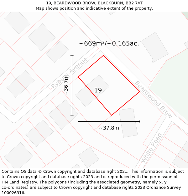 19, BEARDWOOD BROW, BLACKBURN, BB2 7AT: Plot and title map