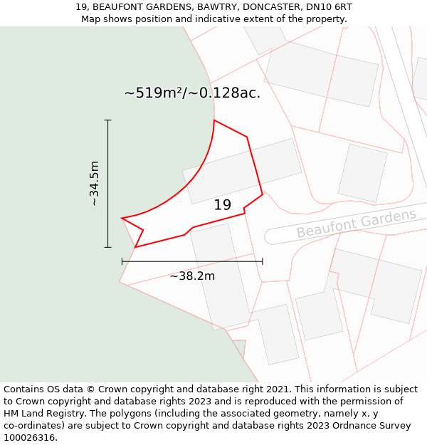 19, BEAUFONT GARDENS, BAWTRY, DONCASTER, DN10 6RT: Plot and title map