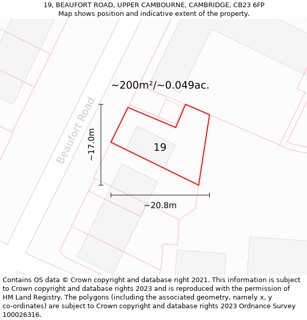 19, BEAUFORT ROAD, UPPER CAMBOURNE, CAMBRIDGE, CB23 6FP: Plot and title map