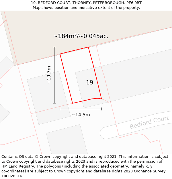 19, BEDFORD COURT, THORNEY, PETERBOROUGH, PE6 0RT: Plot and title map