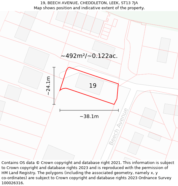 19, BEECH AVENUE, CHEDDLETON, LEEK, ST13 7JA: Plot and title map