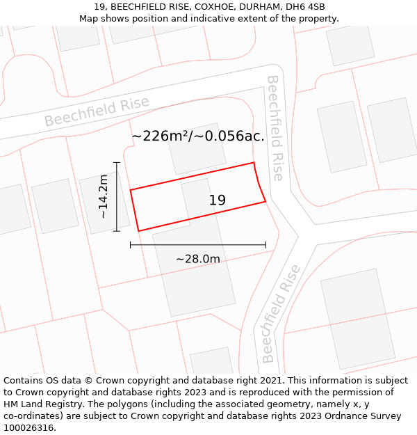 19, BEECHFIELD RISE, COXHOE, DURHAM, DH6 4SB: Plot and title map