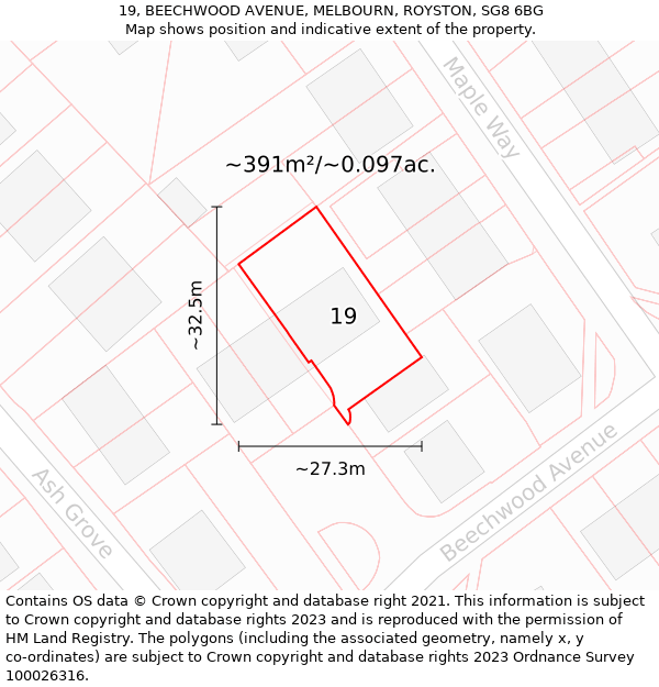 19, BEECHWOOD AVENUE, MELBOURN, ROYSTON, SG8 6BG: Plot and title map