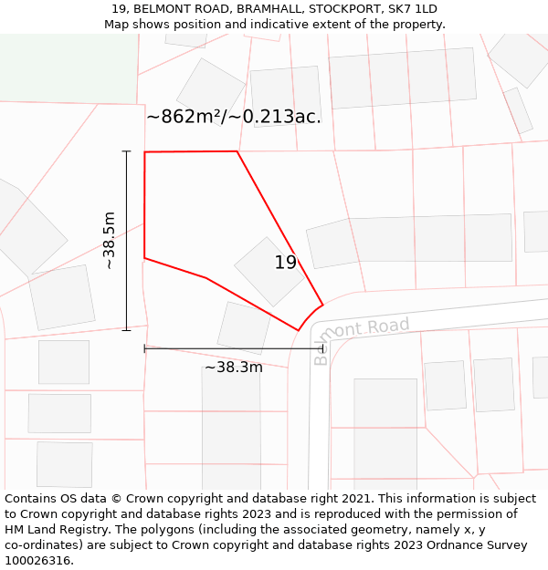 19, BELMONT ROAD, BRAMHALL, STOCKPORT, SK7 1LD: Plot and title map