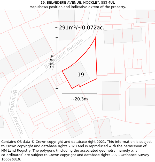 19, BELVEDERE AVENUE, HOCKLEY, SS5 4UL: Plot and title map