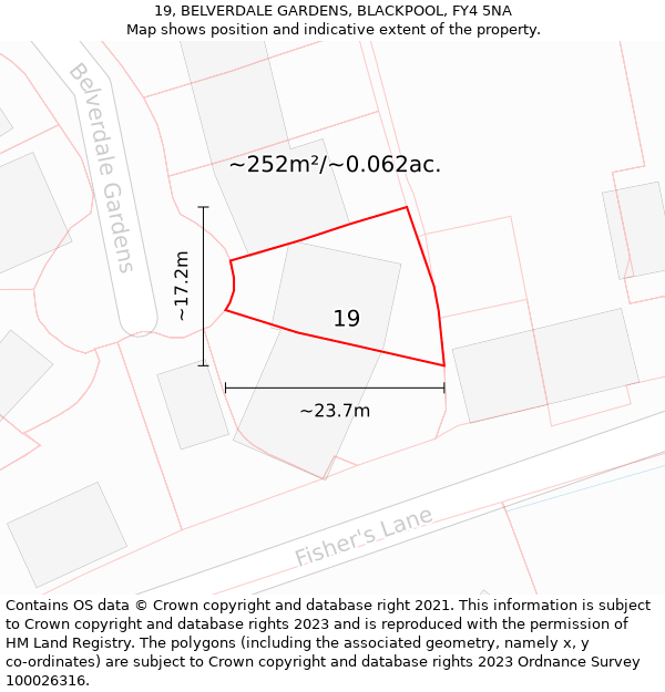 19, BELVERDALE GARDENS, BLACKPOOL, FY4 5NA: Plot and title map