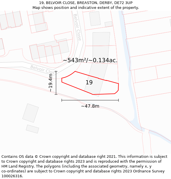 19, BELVOIR CLOSE, BREASTON, DERBY, DE72 3UP: Plot and title map