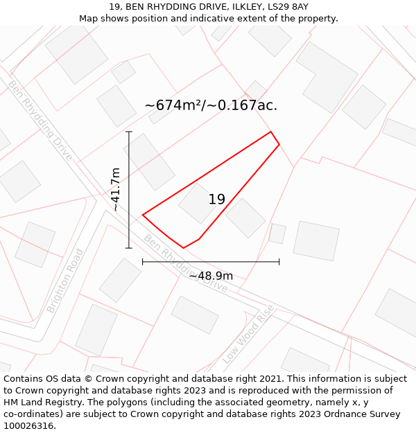 19, BEN RHYDDING DRIVE, ILKLEY, LS29 8AY: Plot and title map