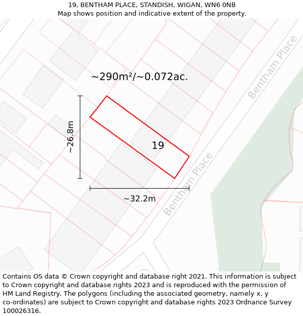 19, BENTHAM PLACE, STANDISH, WIGAN, WN6 0NB: Plot and title map