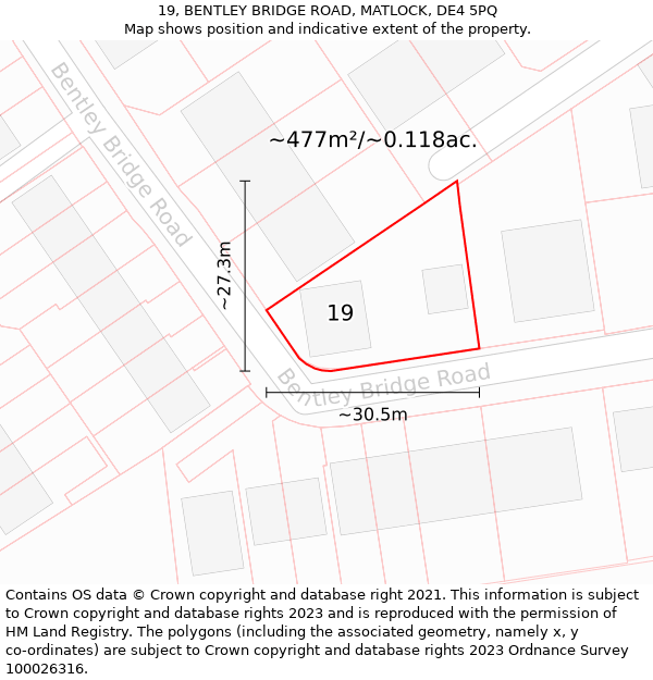 19, BENTLEY BRIDGE ROAD, MATLOCK, DE4 5PQ: Plot and title map