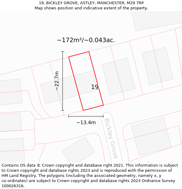 19, BICKLEY GROVE, ASTLEY, MANCHESTER, M29 7RP: Plot and title map