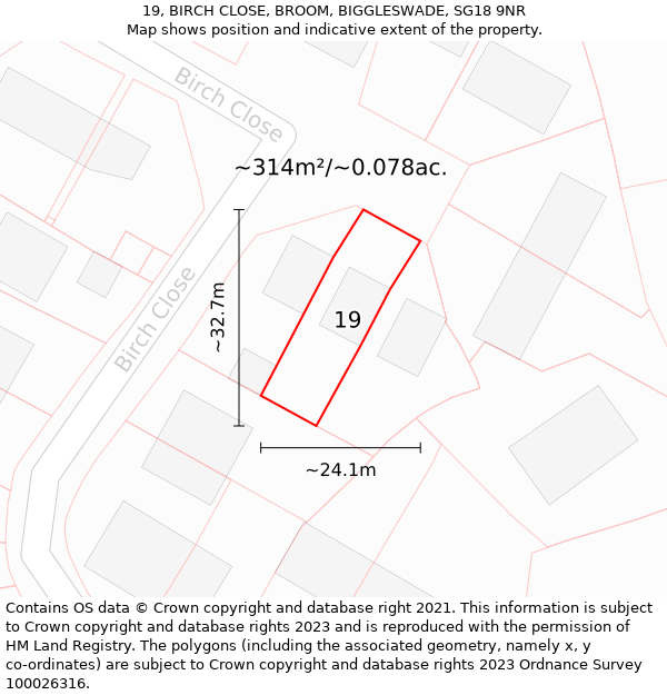 19, BIRCH CLOSE, BROOM, BIGGLESWADE, SG18 9NR: Plot and title map