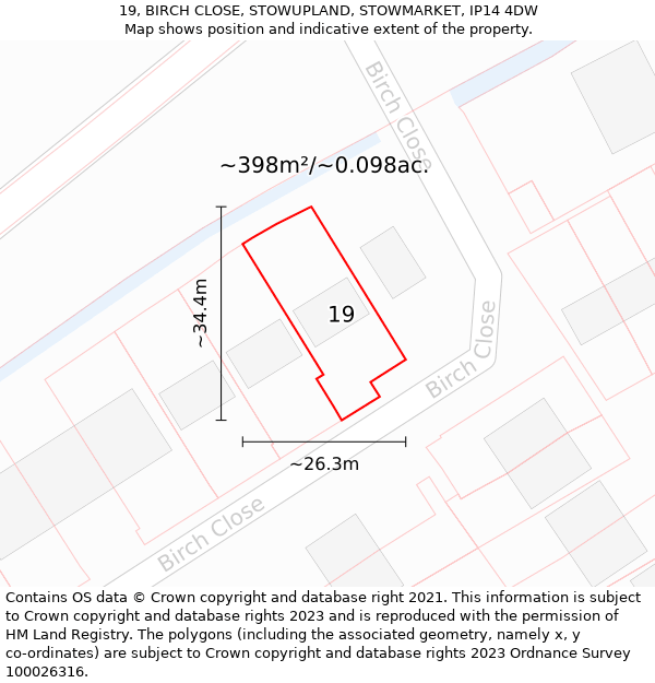 19, BIRCH CLOSE, STOWUPLAND, STOWMARKET, IP14 4DW: Plot and title map