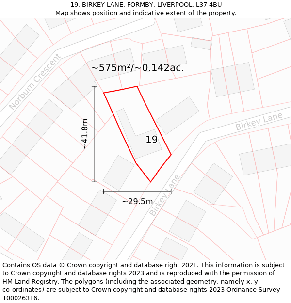 19, BIRKEY LANE, FORMBY, LIVERPOOL, L37 4BU: Plot and title map
