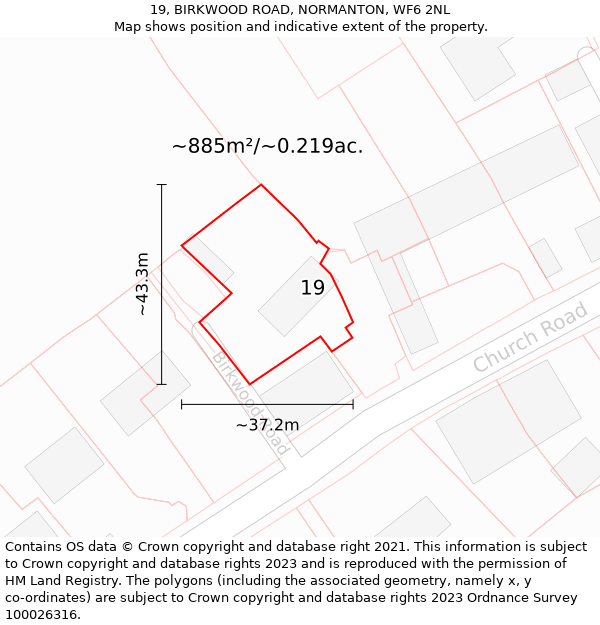 19, BIRKWOOD ROAD, NORMANTON, WF6 2NL: Plot and title map