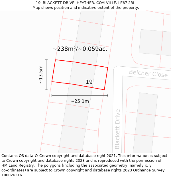 19, BLACKETT DRIVE, HEATHER, COALVILLE, LE67 2RL: Plot and title map