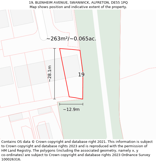 19, BLENHEIM AVENUE, SWANWICK, ALFRETON, DE55 1PQ: Plot and title map