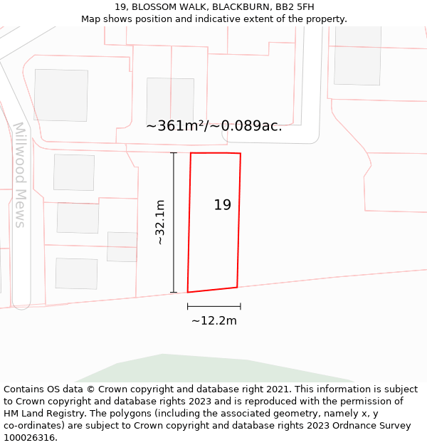 19, BLOSSOM WALK, BLACKBURN, BB2 5FH: Plot and title map