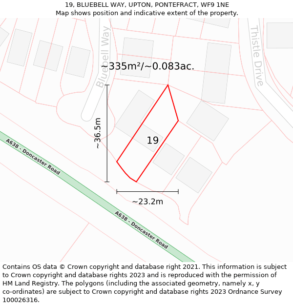 19, BLUEBELL WAY, UPTON, PONTEFRACT, WF9 1NE: Plot and title map