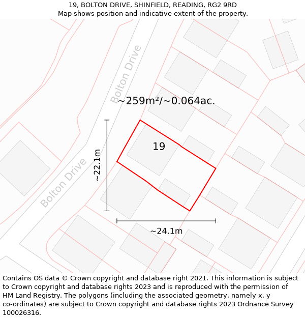 19, BOLTON DRIVE, SHINFIELD, READING, RG2 9RD: Plot and title map