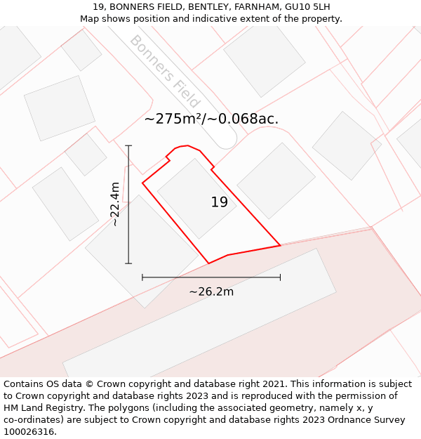 19, BONNERS FIELD, BENTLEY, FARNHAM, GU10 5LH: Plot and title map