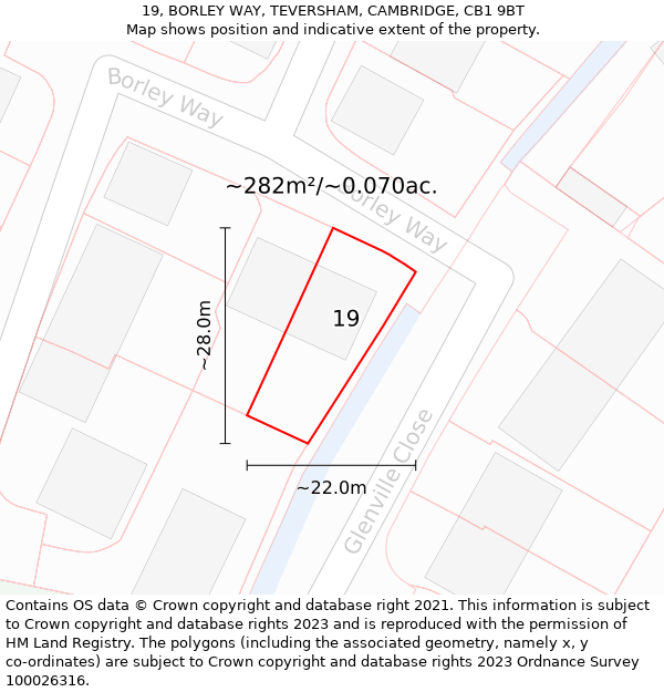 19, BORLEY WAY, TEVERSHAM, CAMBRIDGE, CB1 9BT: Plot and title map