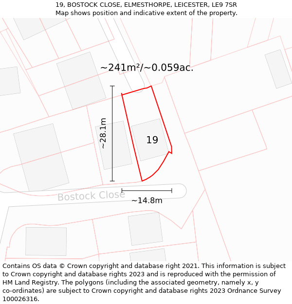 19, BOSTOCK CLOSE, ELMESTHORPE, LEICESTER, LE9 7SR: Plot and title map