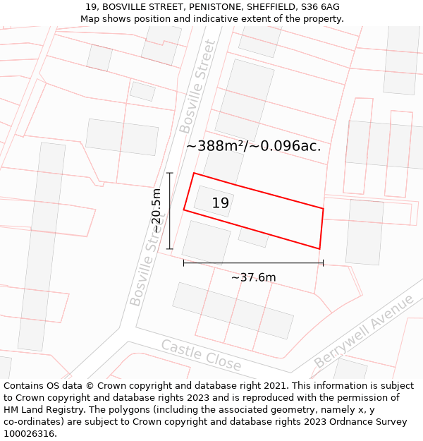 19, BOSVILLE STREET, PENISTONE, SHEFFIELD, S36 6AG: Plot and title map